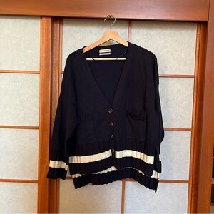 Urban Outfitters Preppy Navy Blue Cardigan Sweater with Stripes